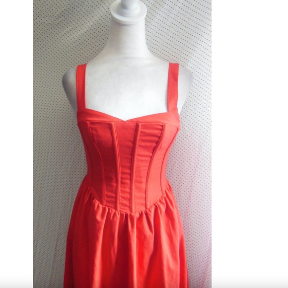 NEW ASTR The Label RED Sweetheart CORSET Linen A-LINE Midi DRESS XS - Picture 5 of 16